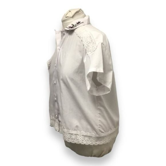 Separate Issue Women’s Short Sleeve Collar Button Front Blouse, White, size L - Picture 3 of 6